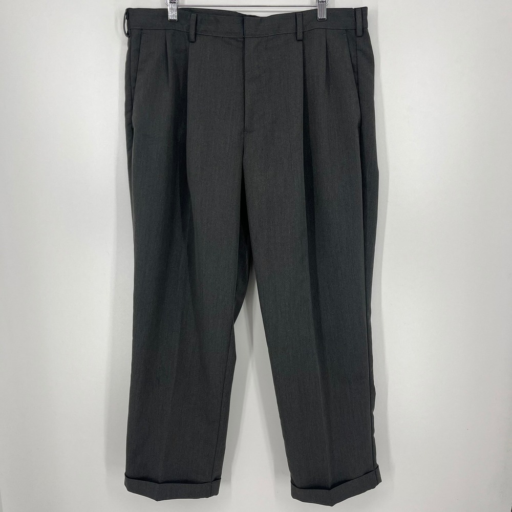 Dockers Mens Pleated Cuffed Dress Pants Charcoal Gray 38x30 Vtg 90s